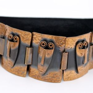 Rebajes Copper Bracelet, Brazilian Masks, 1950s